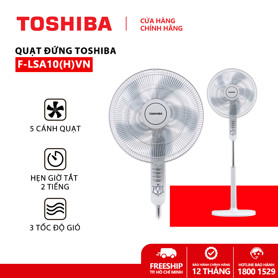 Quạt đứng Toshiba F-LSA10(H)VN 50W- 5 cánh - Hẹn giờ tắt - Góc đảo gió 85 độ - Hàng chính hãng, bảo hành 12 tháng, chất lượng Nhật Bản