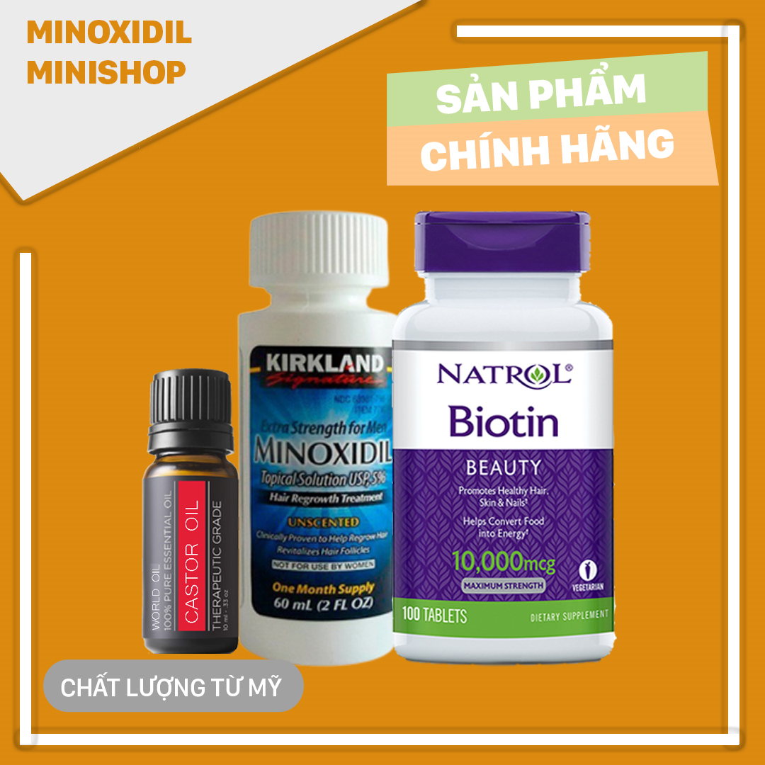 Dung Dịch Mọc Lông Mày Nam Combo Minoxidil 5% Lỏng, Castor Oil, Biotin