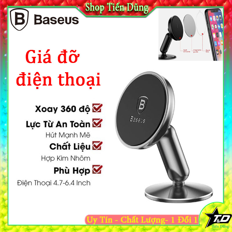 Giá Đỡ Điện Thoại Nam Châm Trên Ô Tô Baseus SUYZD-01 Xoay 360 Độ Hút Cực Mạnh Gắn Táp Lô Xe Hơi