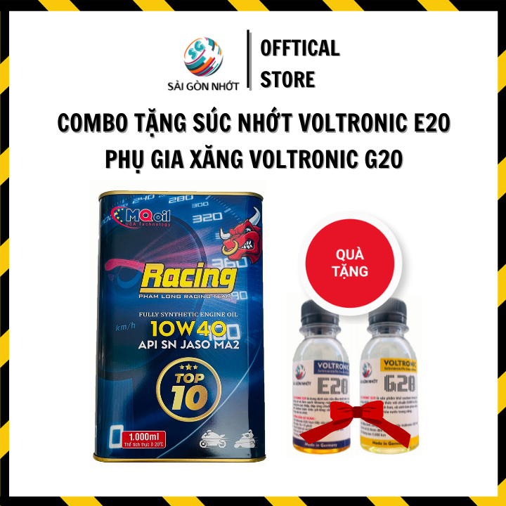 Combo dầu nhớt xe số,côn tay tổng hợp phạm long racing 10w40 1l- tặng súc nhớt voltronic e20, vệ sinh kim phun voltronic g20