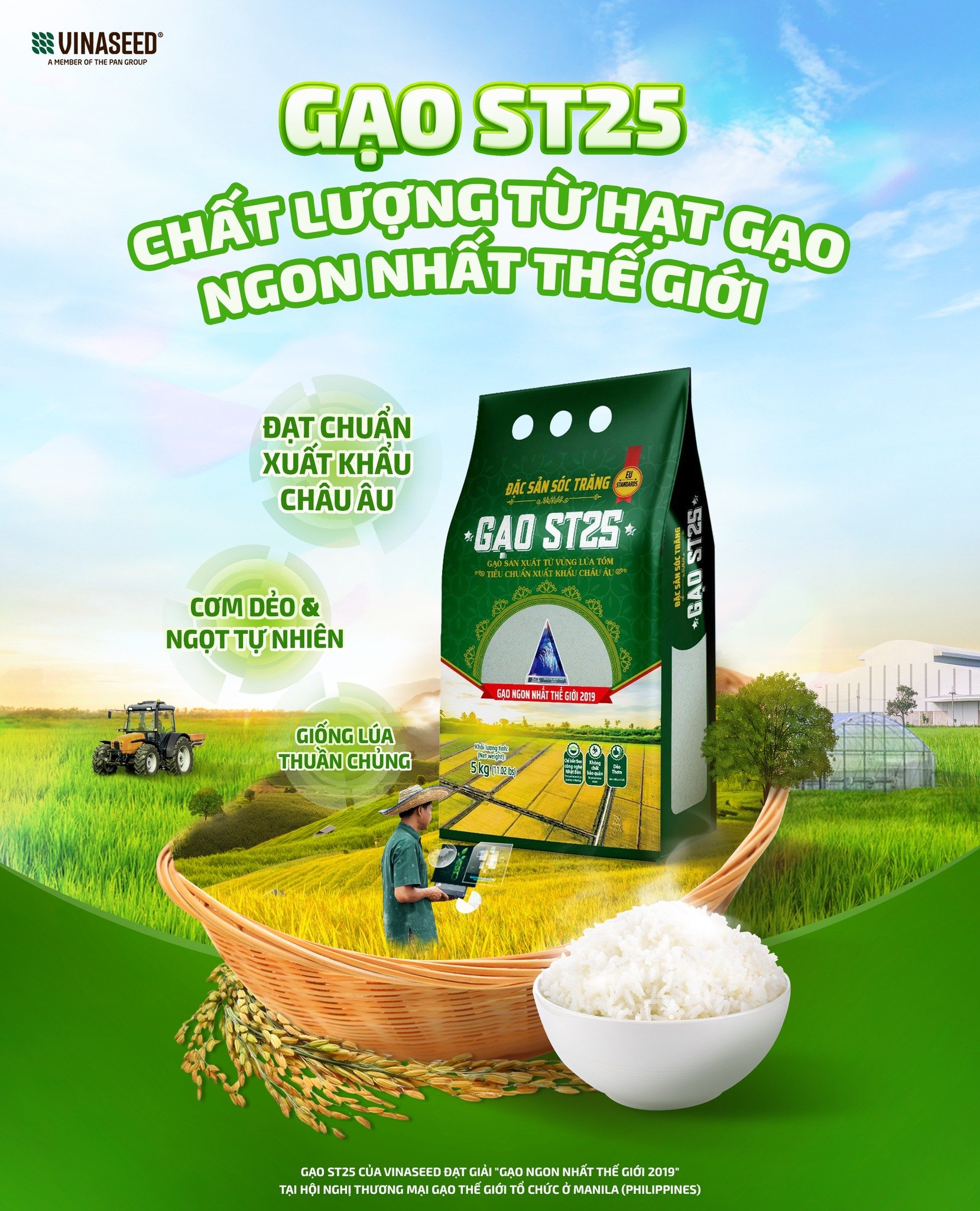 Gạo st25 vinaseed - gạo ngon chuẩn giống lúa st25