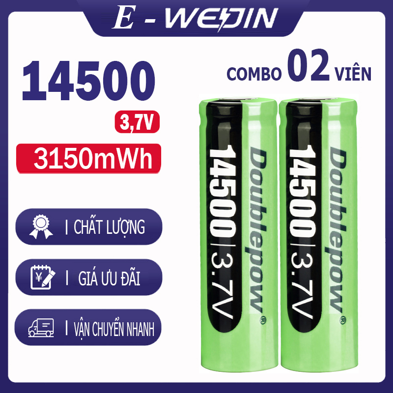 [02 viên] Pin 14500 3,7V - 3150mWh sạc lại đầu bằng Doublepow, pin dung lượng thực - Pin chuẩn