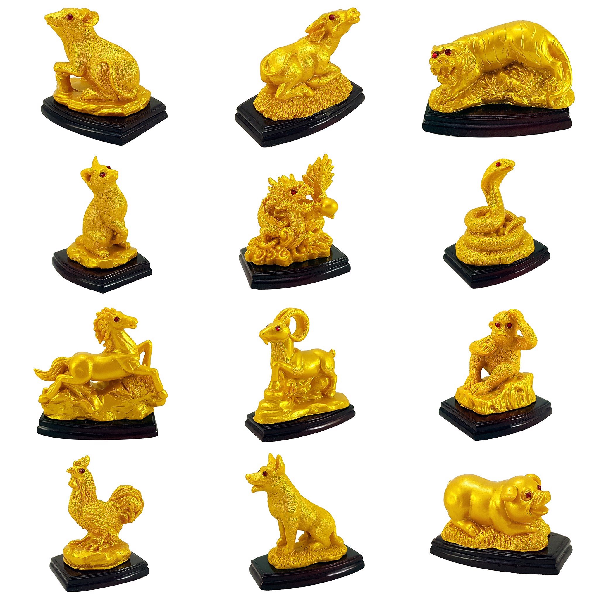 Tượng 12 Con Giáp màu vàng - tượng trang trí bàn - mô hình con vật
