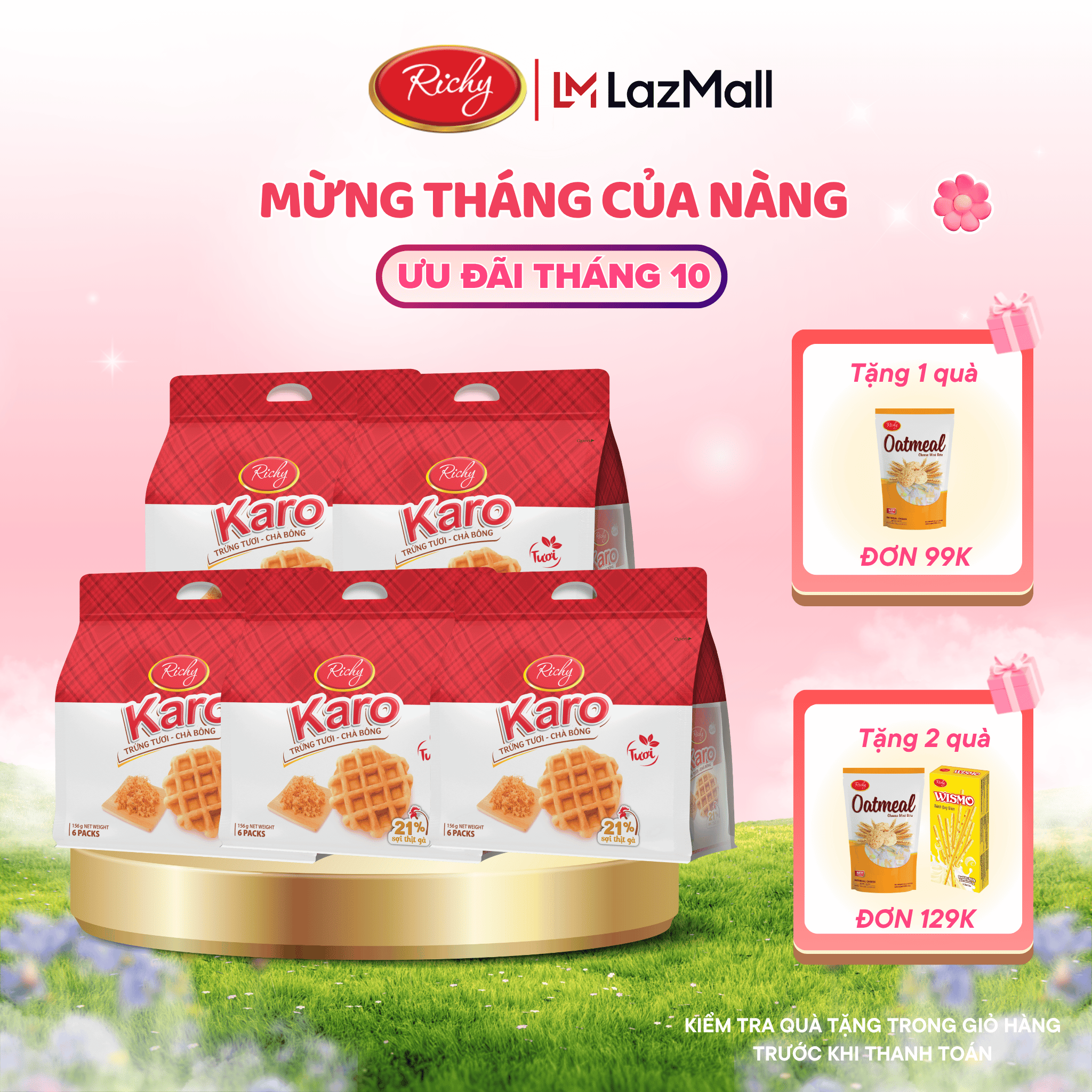 Combo 5 bịch Karo sợi gà chà bông, bánh ăn sáng dinh dưỡng, Bánh kẹo Richy