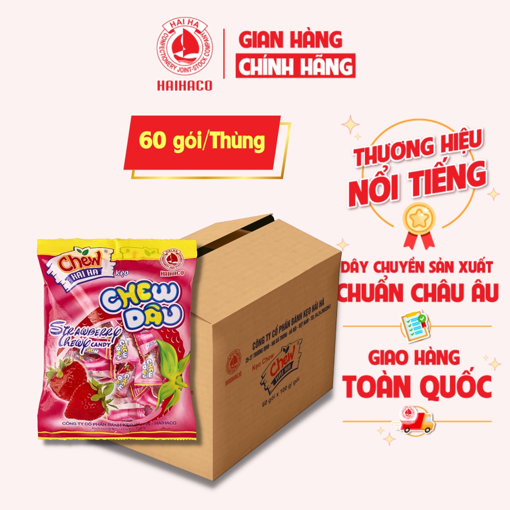 Kẹo chew dâu hải hà túi 100g - 60 túi/thùng
