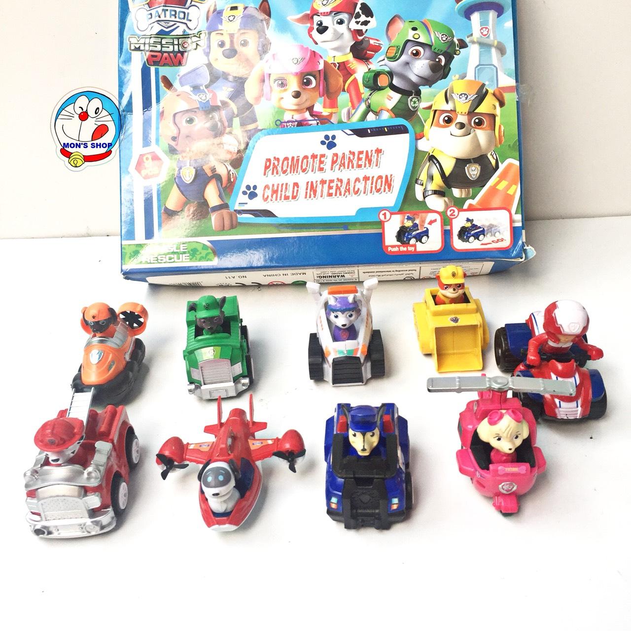 Đồ chơi hộp 9 nhân vật đội chó cứu hộ Pawpatrol chạy bánh đà