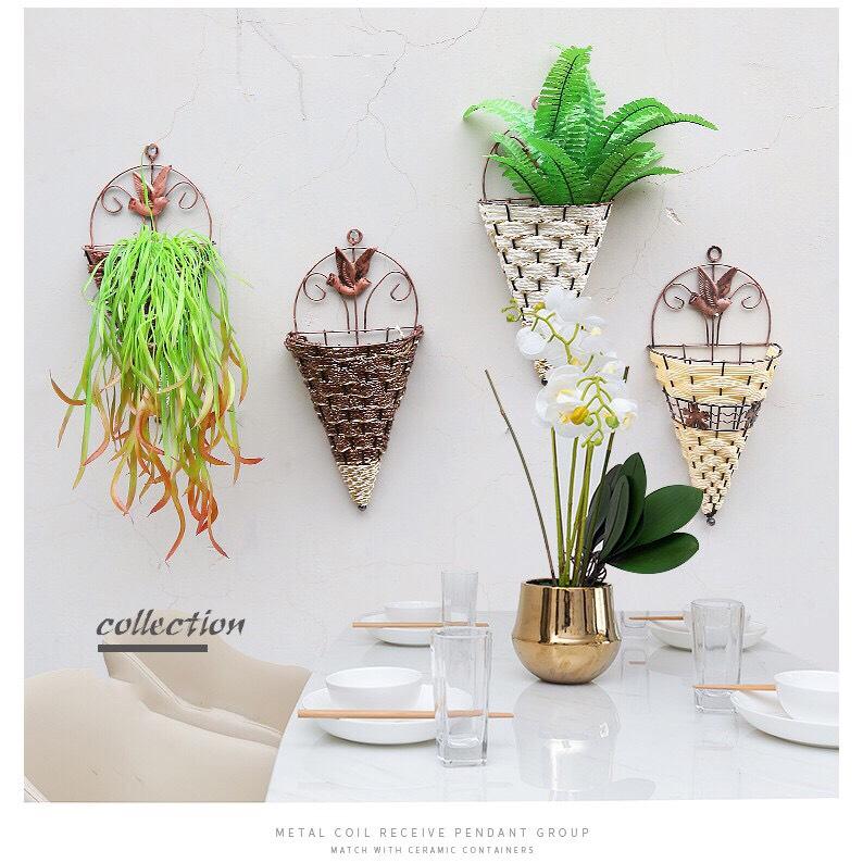 Giỏ mây đan cắm hoa trang trí tường, giỏ hoa treo tường F181 (chưa gồm hoa cỏ)