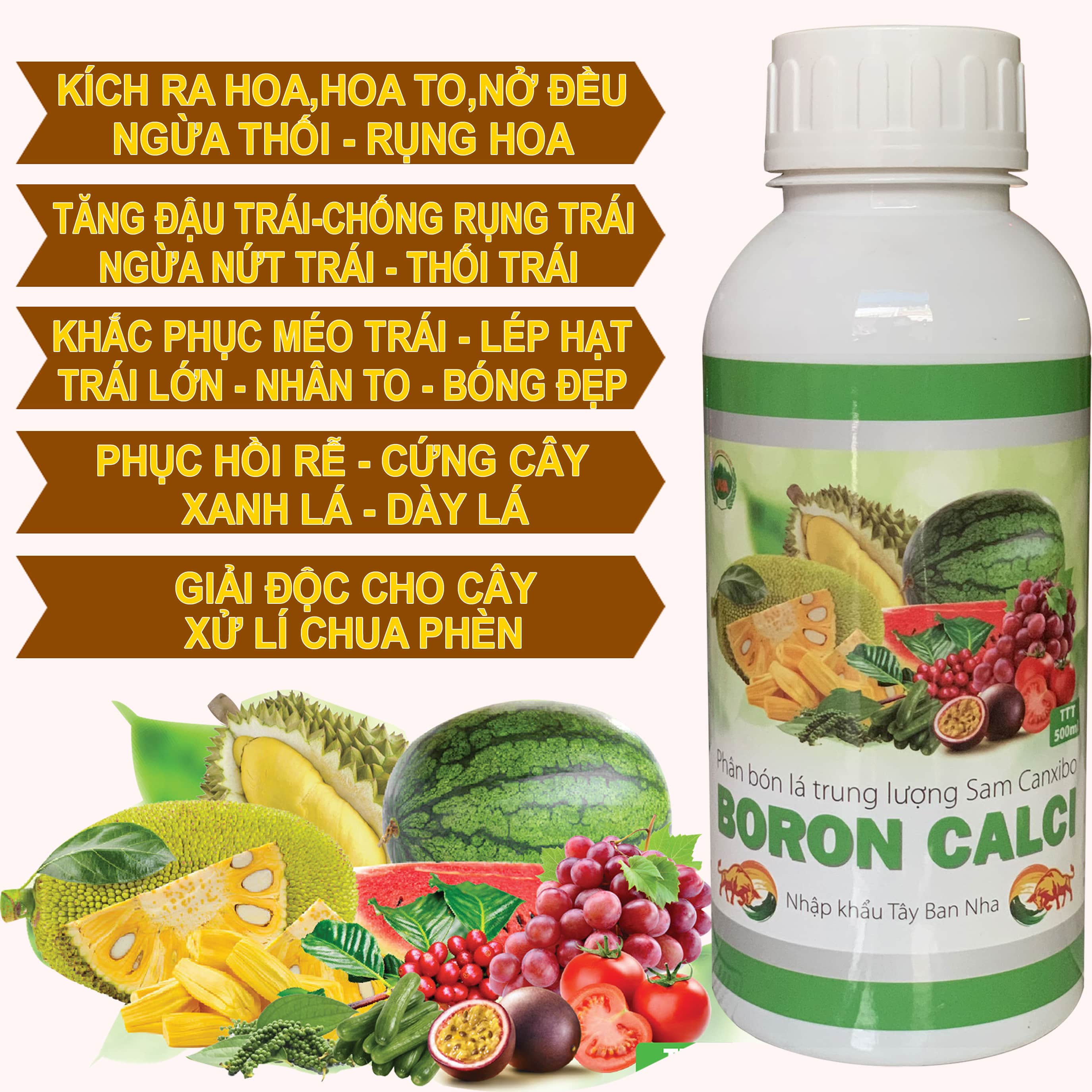Phân bón hữu cơ canxi bo nhập khẩu 100% từ tây ban nha jva65 việt nhật