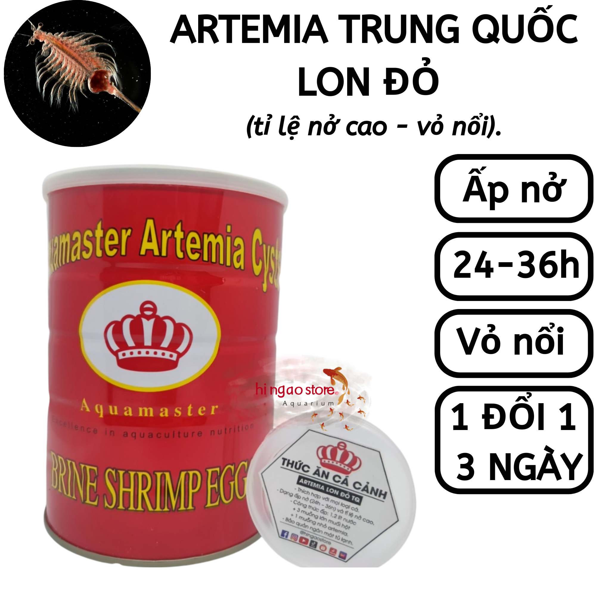 Trứng Artemia Trung Quốc Lon Đỏ  Tỉ Lệ Nở Cao - Thức ăn cá 7 màu, cá betta (6) | Hingaostore.