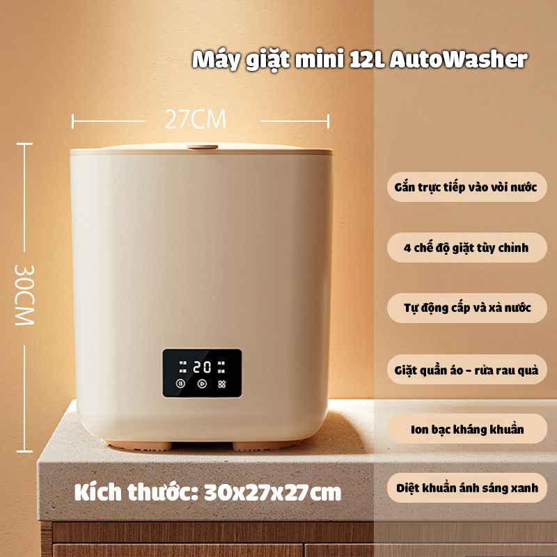 Máy giặt mini 12l tự động hoàn toàn AutoWasher á giặt đồ trắng đồ lót đồ