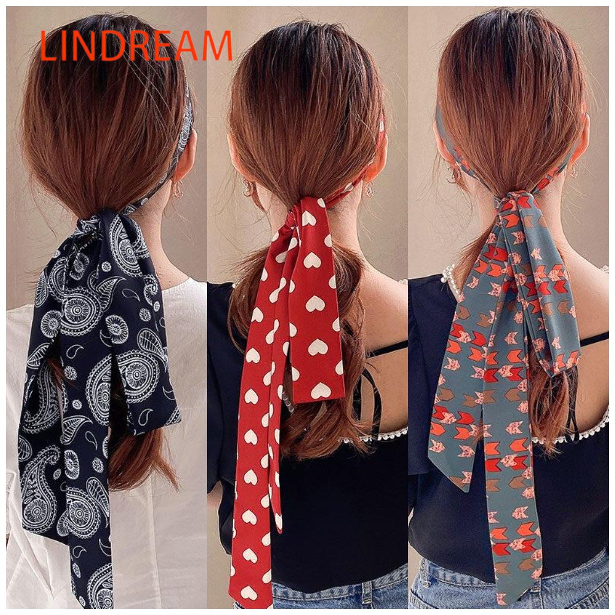 Lindream dây cột tóc lụa băng đô buộc tóc nơ đa năng phong cách hàn quốc cho nữ