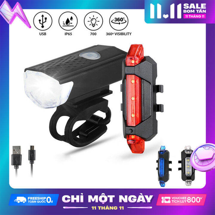 Combo 2 Đèn Trước Xe Đạp và Đèn báo hiệu, đèn LED thả diều và gắn đuôi xe đạp LED cổng sạc USB