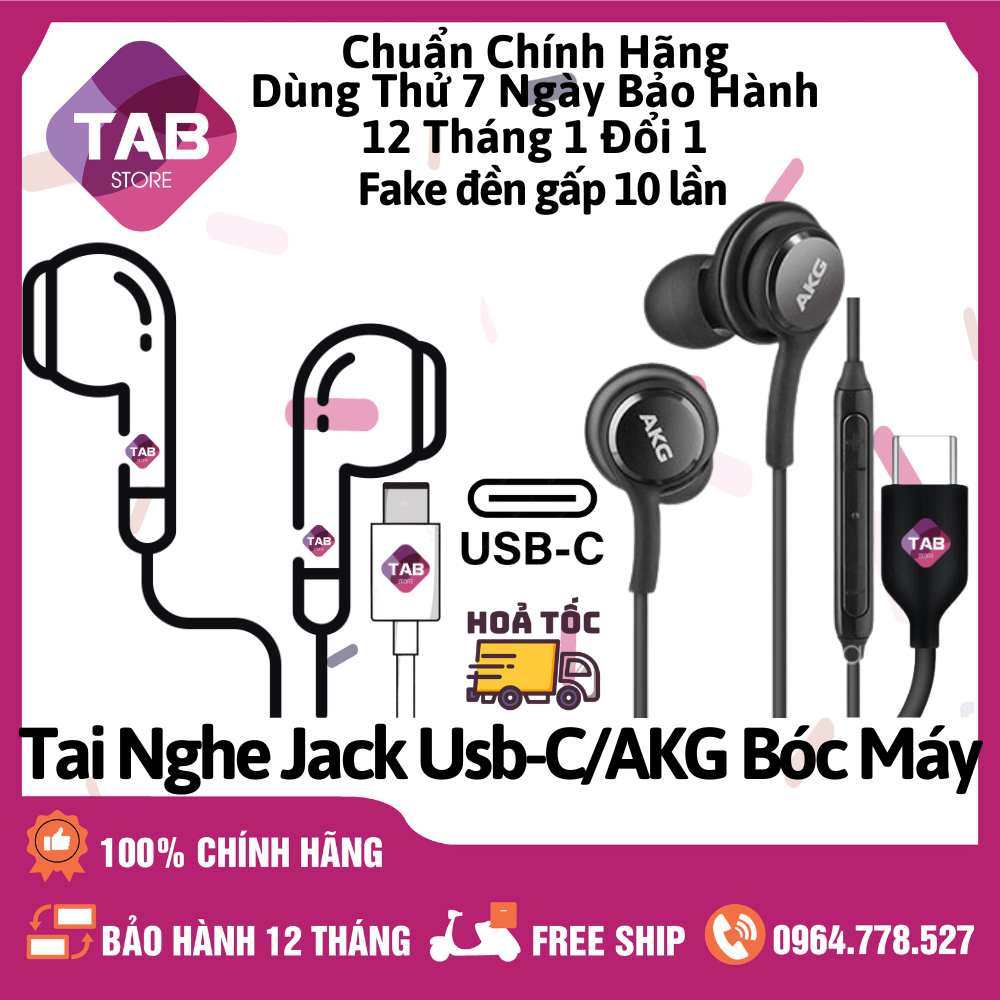 Tai nghe có dây jack usb-c/akg zin chính hãng - bảo hành 12t