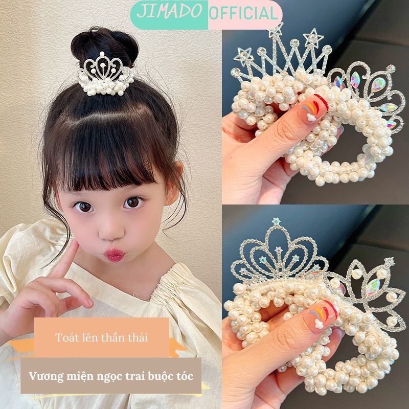 Dây buộc tóc đính đá vương miện, búi tóc đính đá vương miện ngọc trai siêu xinh cho bé gái