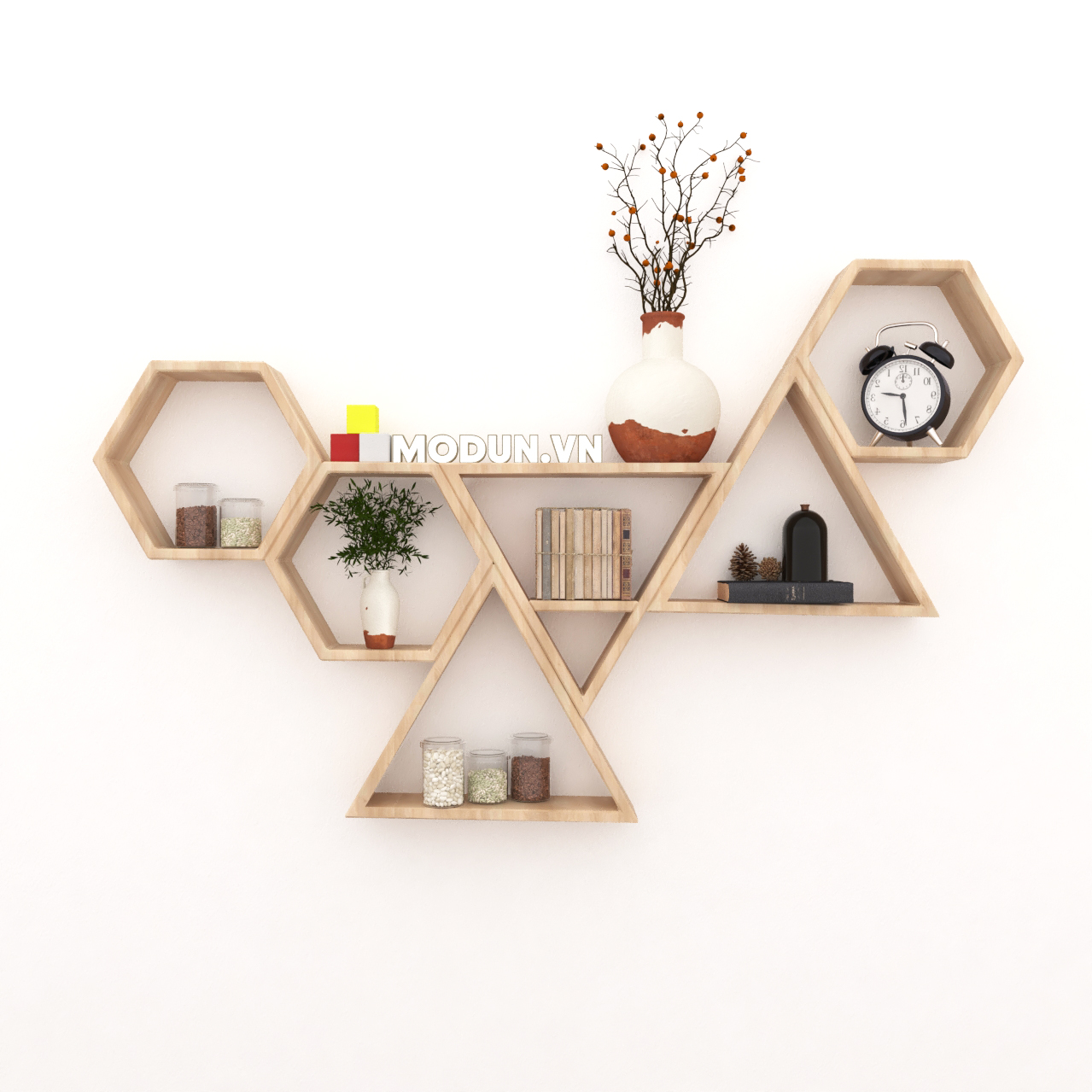 SET KỆ TRANG TRÍ GẮN TƯỜNG - TỔ ONG VÀ TAM GIÁC KẾT HỢP