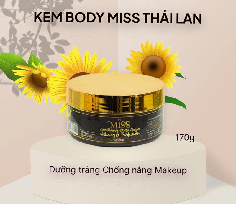 (TẶNG TẮM TRẮNG) Kem Body Miss Thái Lan Dưỡng Trắng, Makeup, Trẻ Hóa Hũ 170g