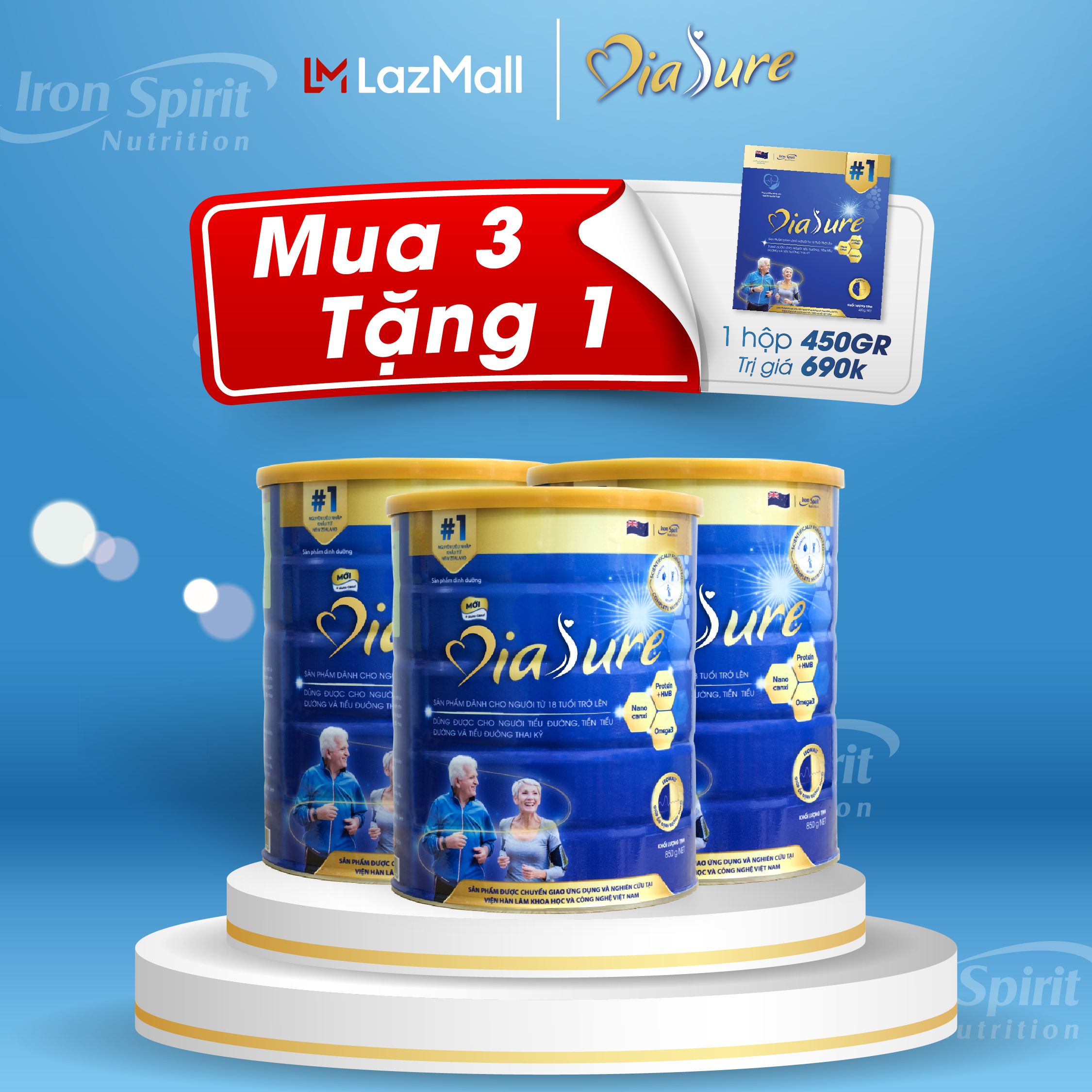 Sữa Non Diasure 850gNano Canxi MUA 3 TẶNG 1 hộp 450G Sữa Dành Cho Người