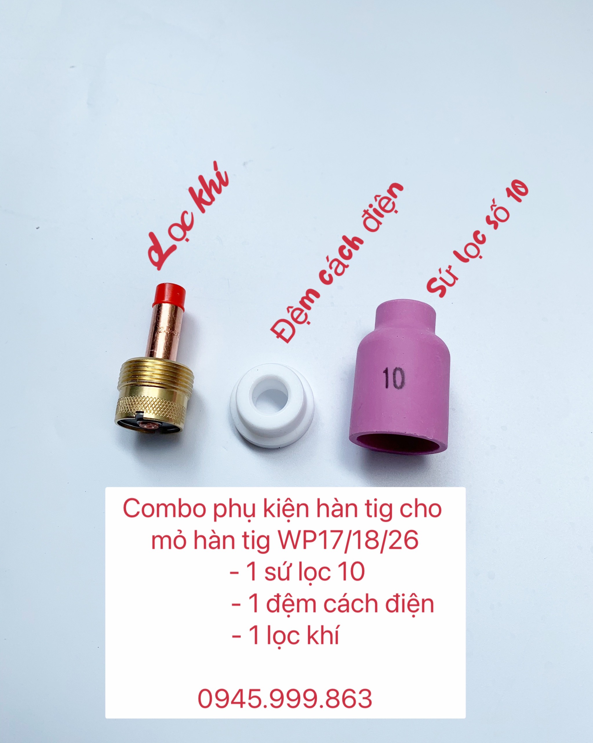 Bộ 3 món phụ kiện mỏ hàn Tig WP17 - WP18 - WP26 lọc lớn