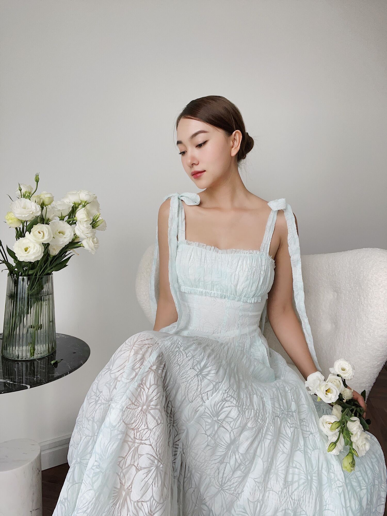 Đầm xoè hai dây hở lưng dáng dài THE COUNTRY Matilda Mint Dress vải tapta