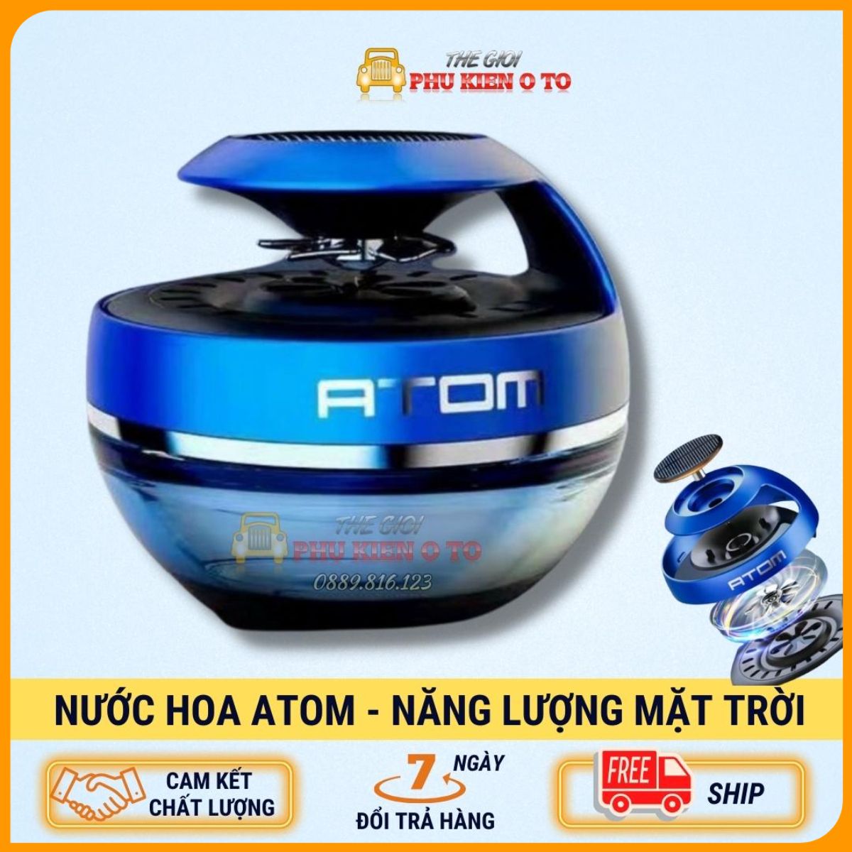 Nước hoa ô tô, nước hoa Atom cao cấp, chạy năng lượng Mặt Trời xoay Quạt tỏa hương khắp nội thất xe- Khử mùi siêu tốc