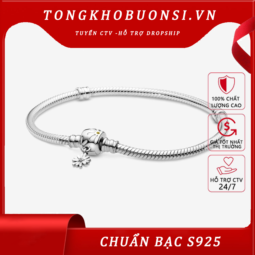 Vòng tay Pandora Moments Daisy Flower Clasp Snake Chain Bracelet Pan5012 Fullbox