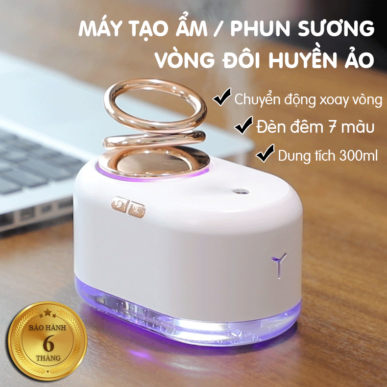 Máy tạo ẩm Cát Thái AX-18 phun sương liên tục 7h vòng đôi xoay chuyển huyền ảo dung tích 300ml với hộp chứa nước trong suốt 2 chế độ phun có thể tùy chỉnh