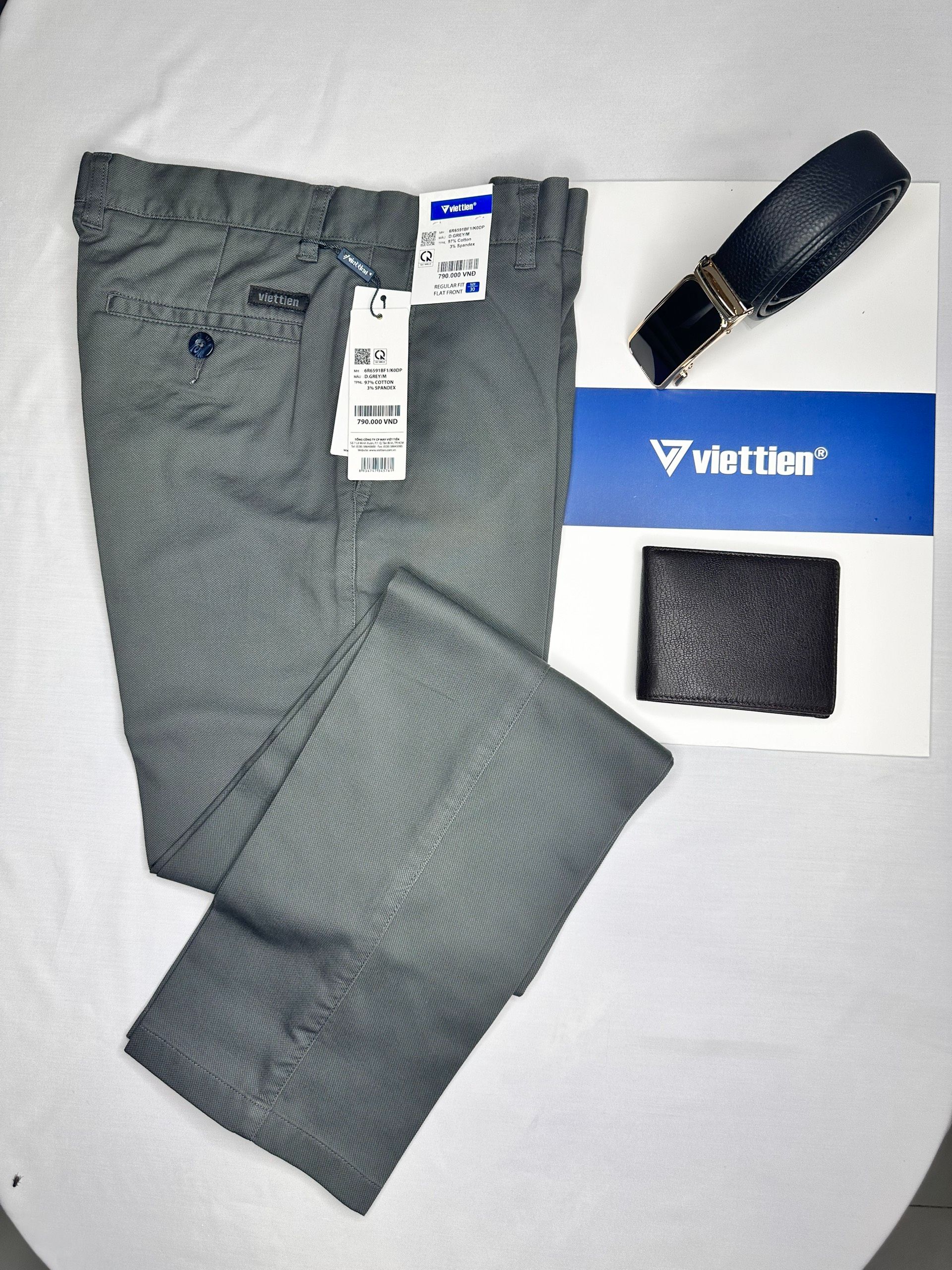 Quần kaki việt tiến màu chì đậm grey không ly 6r6591 - regularfit