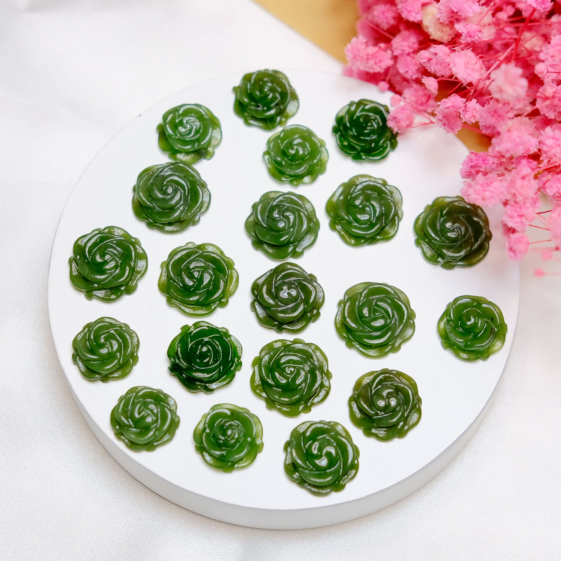 Mặt mẫu đơn ngọc bích dùng làm mặt dây chuyền, mặt nhẫn UPCARA