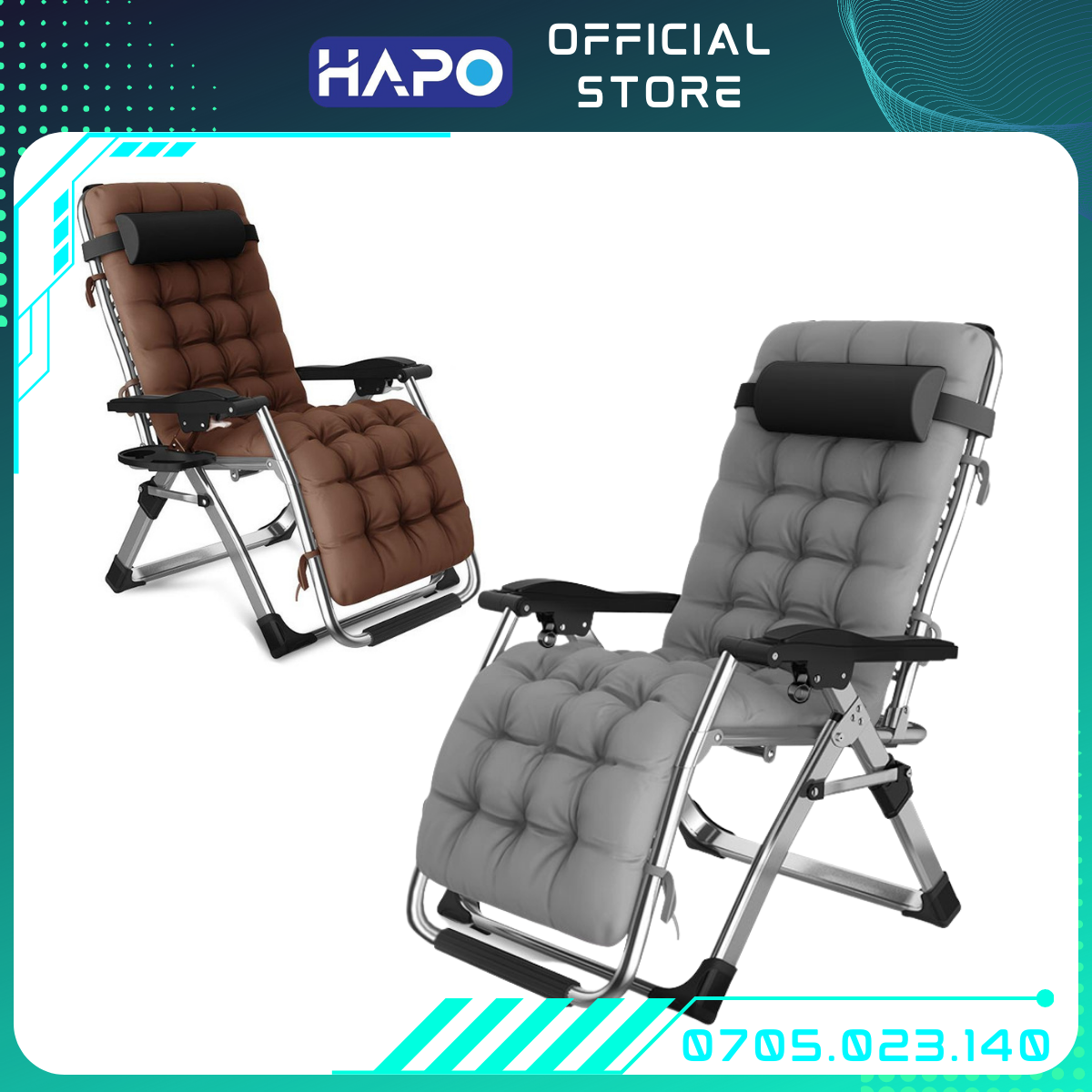 Ghế xếp thư giãn, ghế gập nằm thư giãn cao cấp Hapo, giường gấp đa năng, ghế nằm ngủ văn phòng gấp gọn tiện lợi có đệm