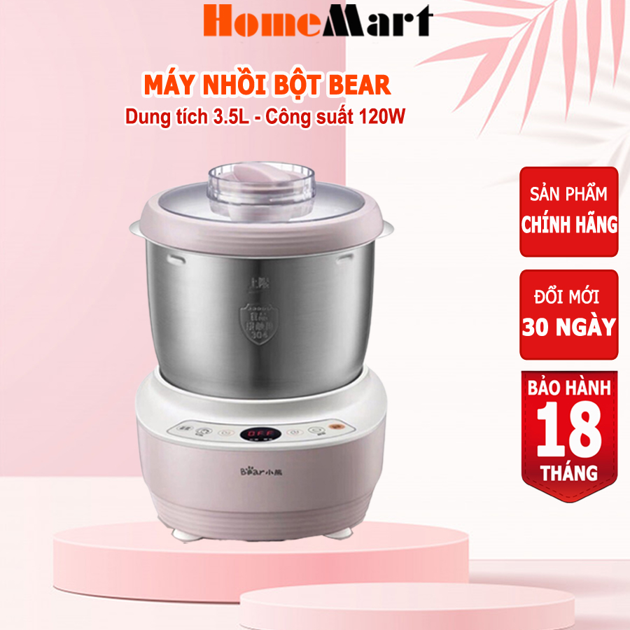 Máy nhồi bột BEAR 3.5L âu trộn thép không gỉ, trộn bột ủ bột tự động, HOMEMART – Hàng chính hãng bảo hành 18 tháng