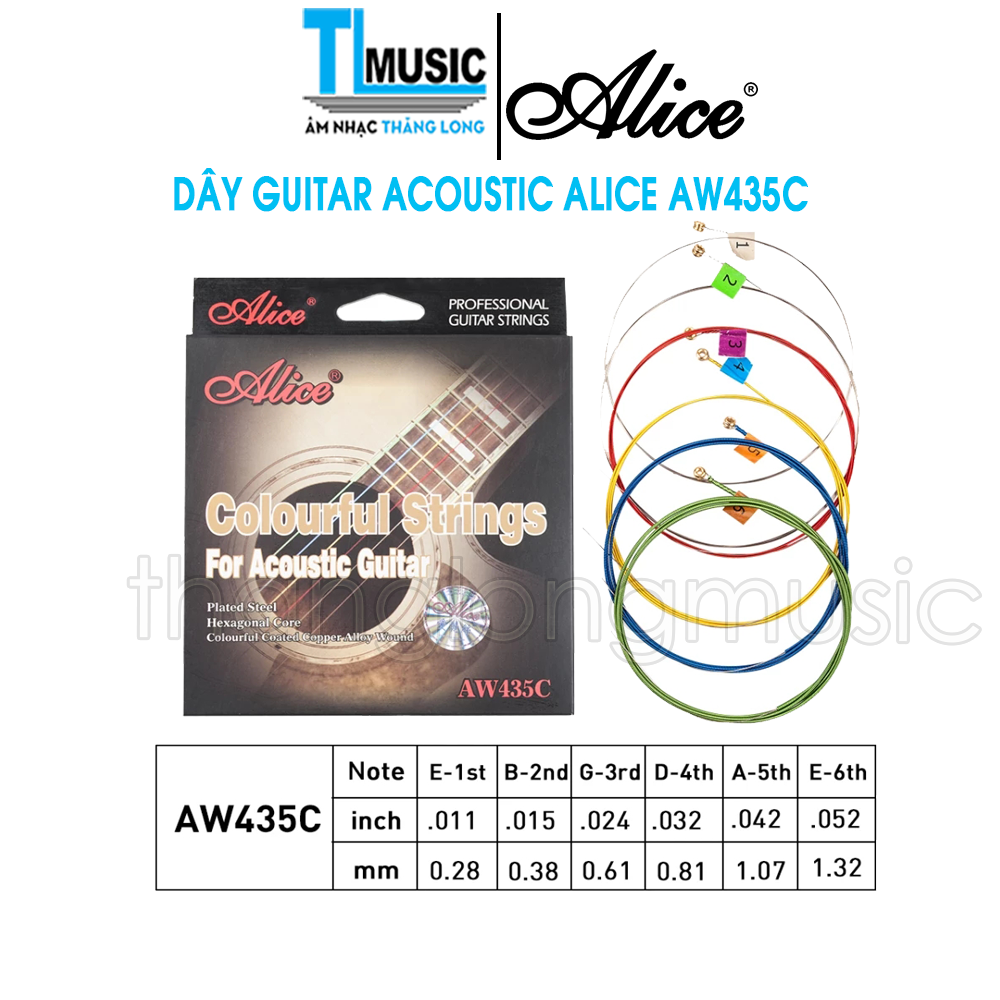 Chính Hãng Alice AW 435C - Bộ 6 Dây Đàn Guitar Acoustic Cao Cấp Nhiều Màu Sắc - Thăng Long Music