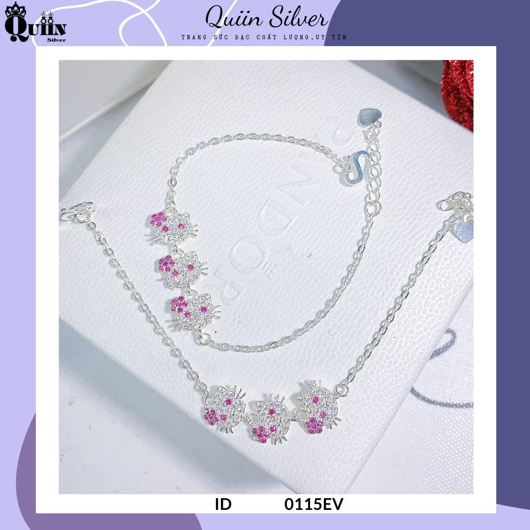 Lắc/vòng bạc ta, bạc s925 quiin - hình hello kitty dành cho bé gái 0115ev
