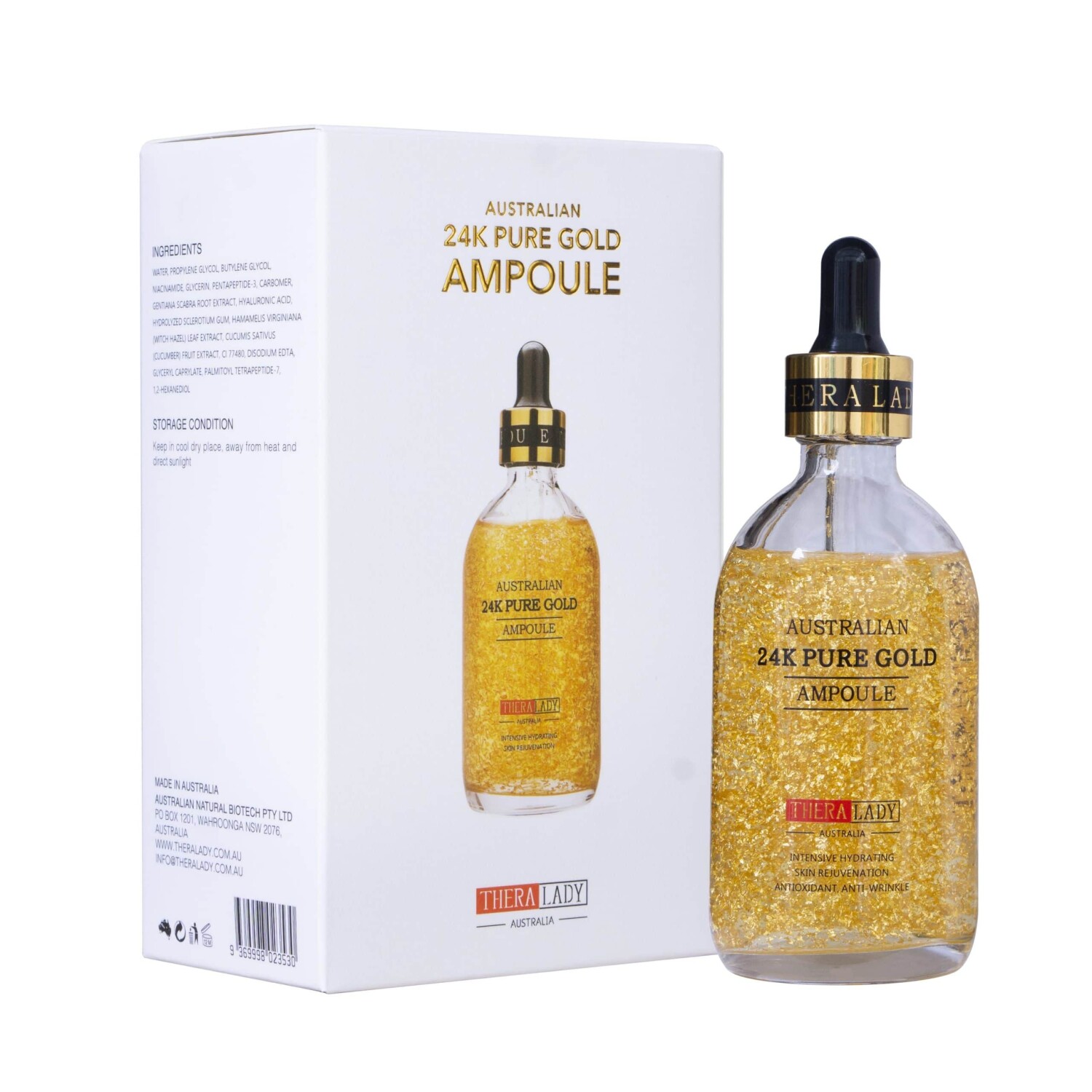 Tinh chất vàng Dưỡng da Thera Lady Australian 24k Pure Gold 100ml tặng Thanh Lăn mặt