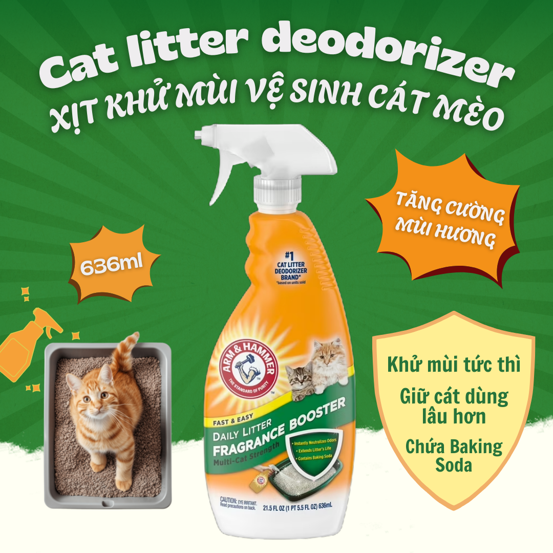 Xịt khử mùi Cát vệ Sinh Mèo Arm&Hammer Cat Litter Daily Fragnance Booster 636ml Date: 08.2028