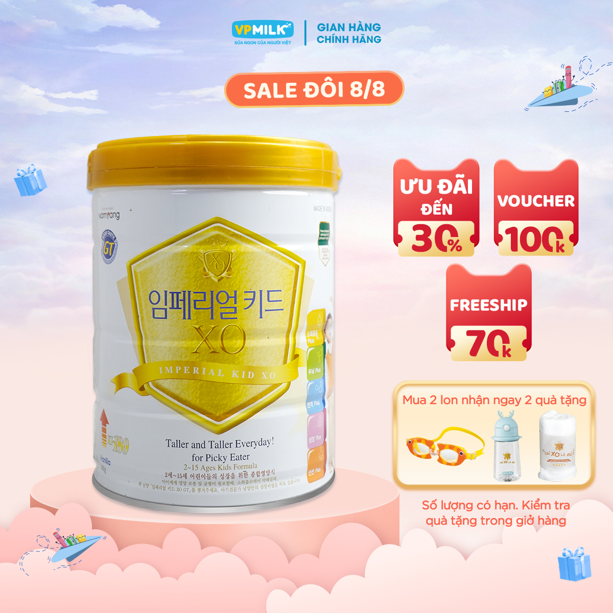 Sữa Bột XO Kid GT 800g Cho Trẻ 2-15 Tuổi Khỏe Mạnh Phát Triển Toàn Diện