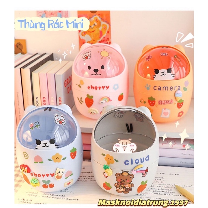 Thùng rác mini nắp lật hình gấu để bàn dễ thương