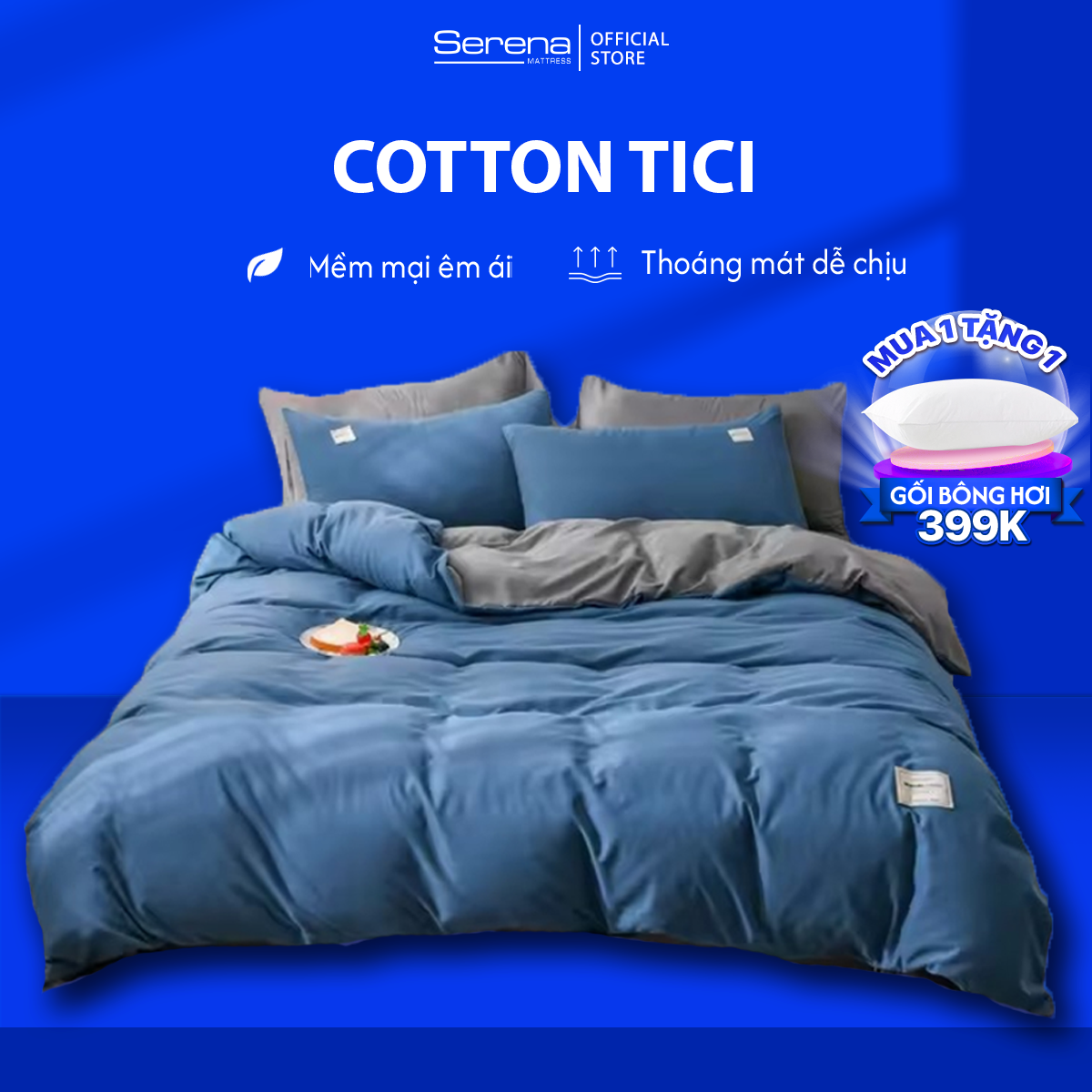 Chăn ga ra drap 5 món cotton tici SERENA chính hãng - bộ chăn ga ra drap gối mền nệm đệm giường đẹp cotton 5 món khách sạn cao cấp 1m2 1m4 1m6 1m8 2m 2m2x2m