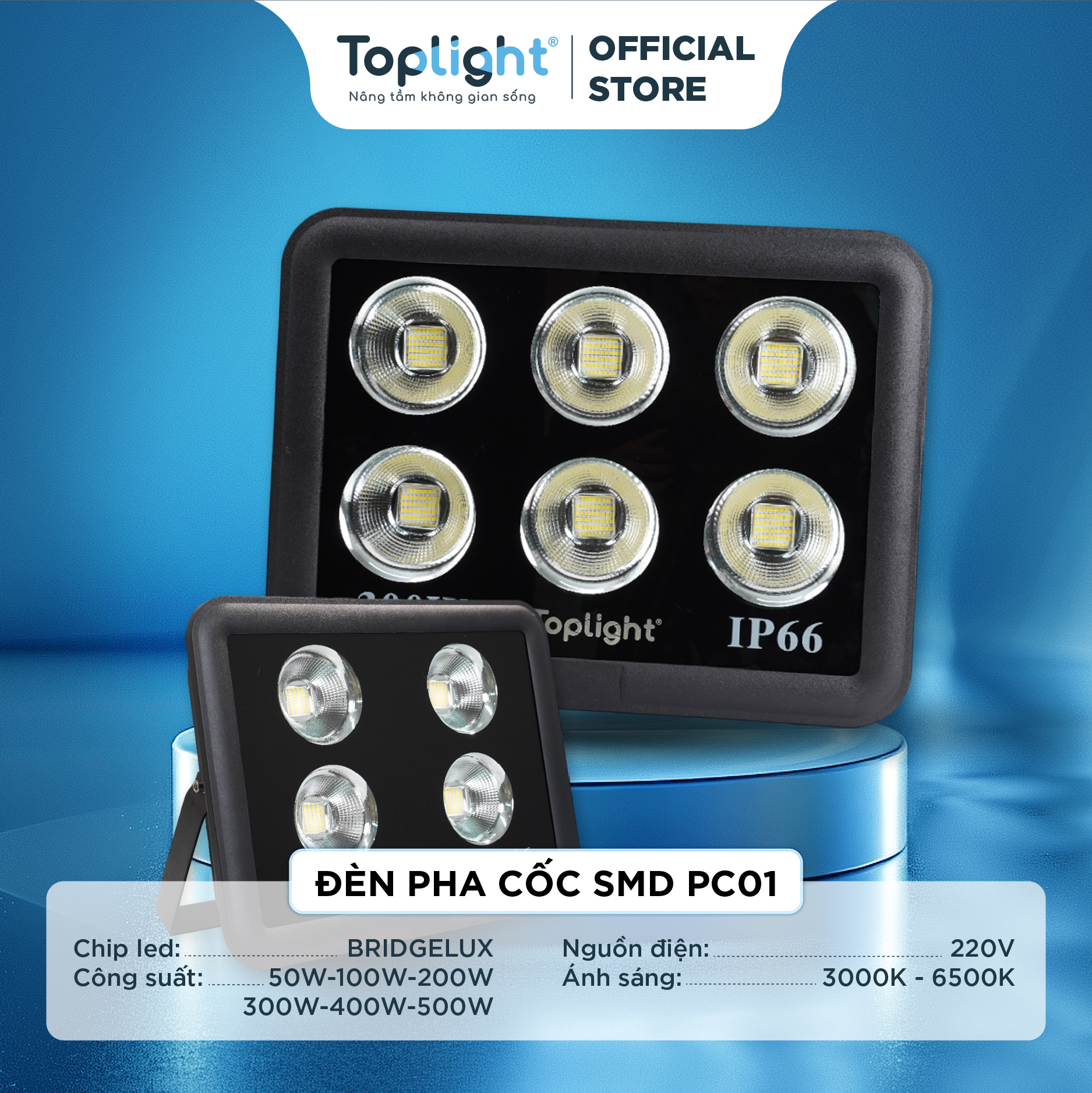 ĐÈN PHA CỐC CHIẾU XA TOPLIGHT SMD MODEL 01 CÔNG SUẤT 50W-200W