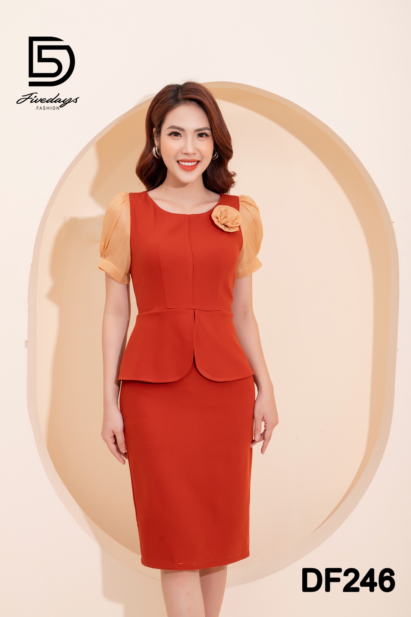Đầm peplum phối tay hoa fivedays