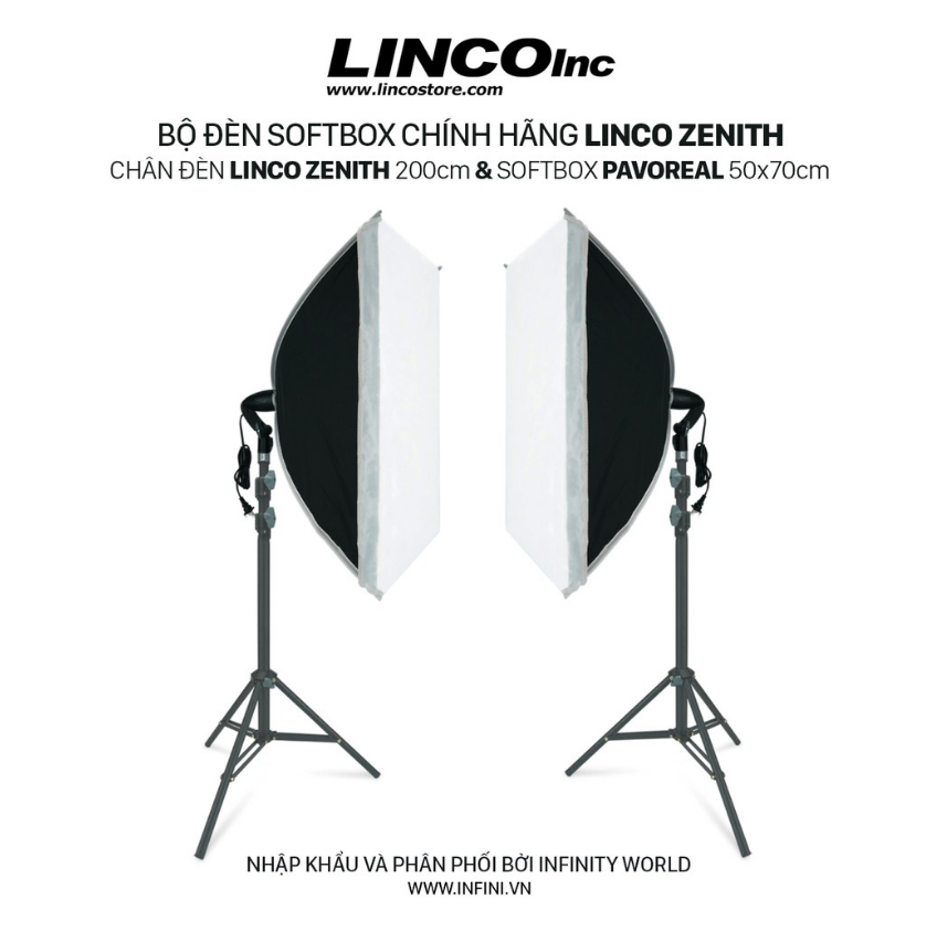 Bộ 2 đèn chụp ảnh, livestream, quay phim cao cấp chính hãng Linco Zenith (Softbox 50x70cm)