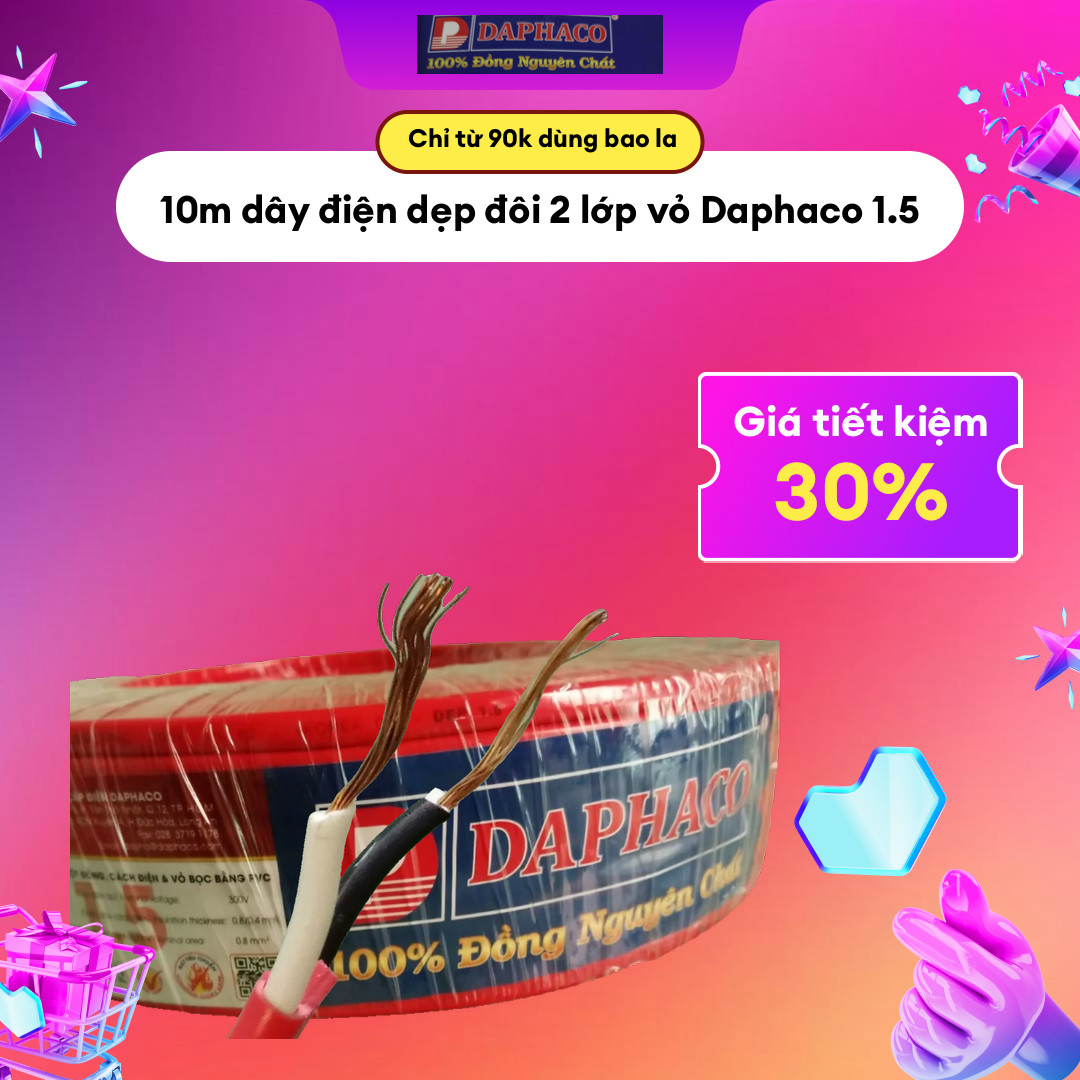 Dây điện ruột đồng đôi dẹp 2 lớp vỏ 1.5