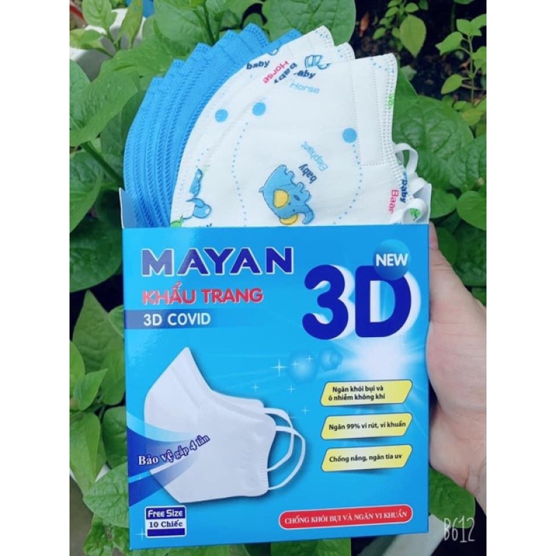 Khẩu trang y tế mayan 3D Kids - Hộp 10 cái