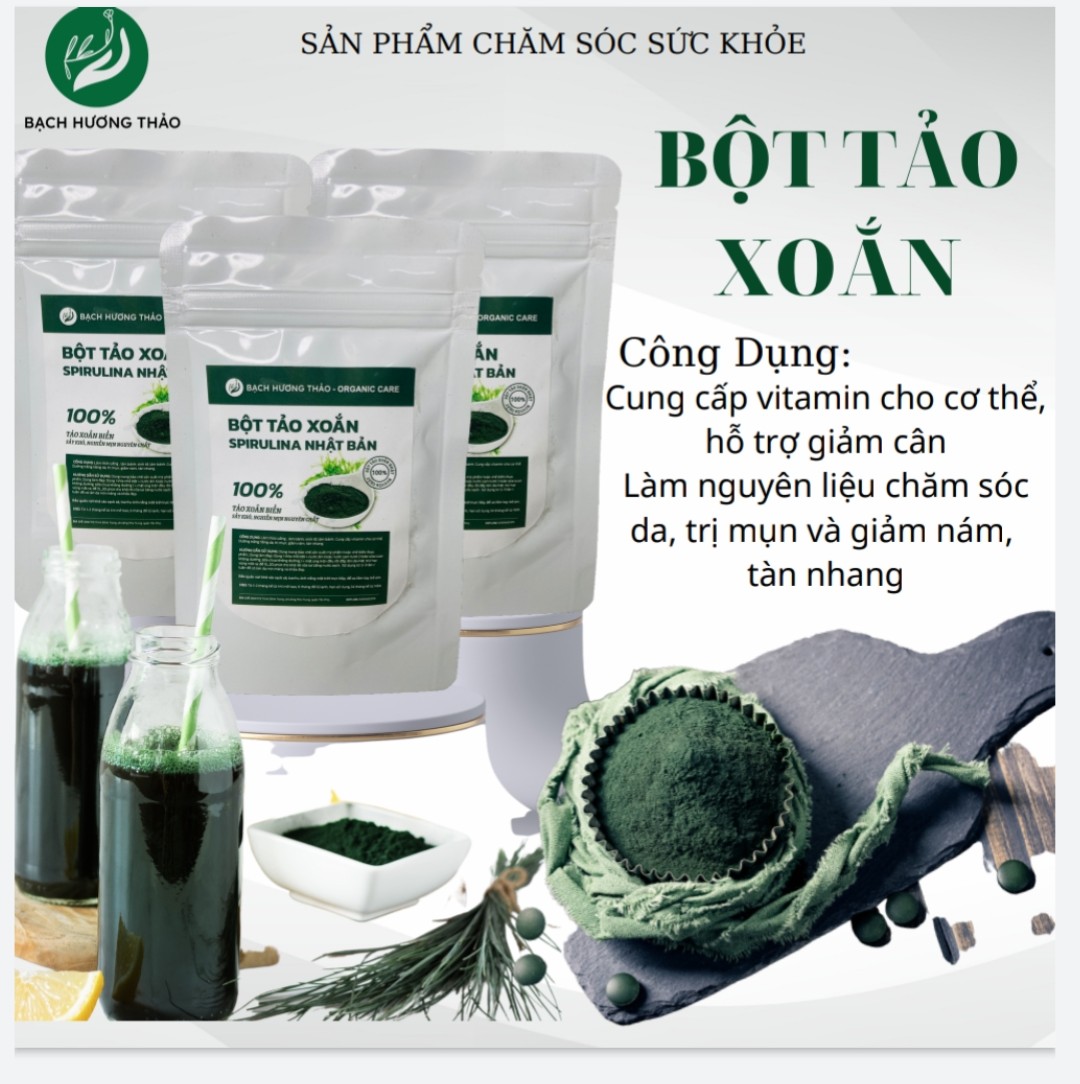 BỘT TẢO XOẮN SPIRULINA NHẬT BẢN, dùng đắp mặt nạ, dưỡng da, làm đẹp, trẻ hóa da, tẩy tế bào da, BẠCH HƯƠNG THẢO