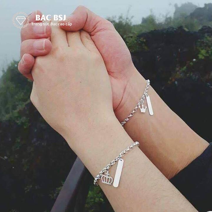 Vòng đeo tay cặp bạc ta cao cấp. Miễn phí khắc tên theo yêu cầu. Bạc BSJ - LTD02