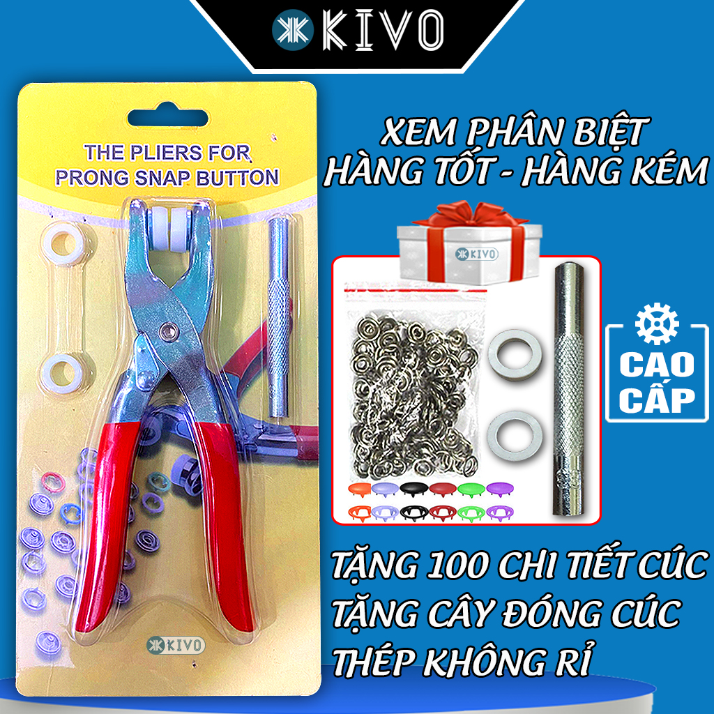 Kìm bấm cúc đa năng tiện lợi tặng kèm 100 chi tiết cúc - kìm bấm cúc quần áo đa năng/ dụng cụ bấm nút quần áo/ dụng cụ bấm cúc áo - kivo