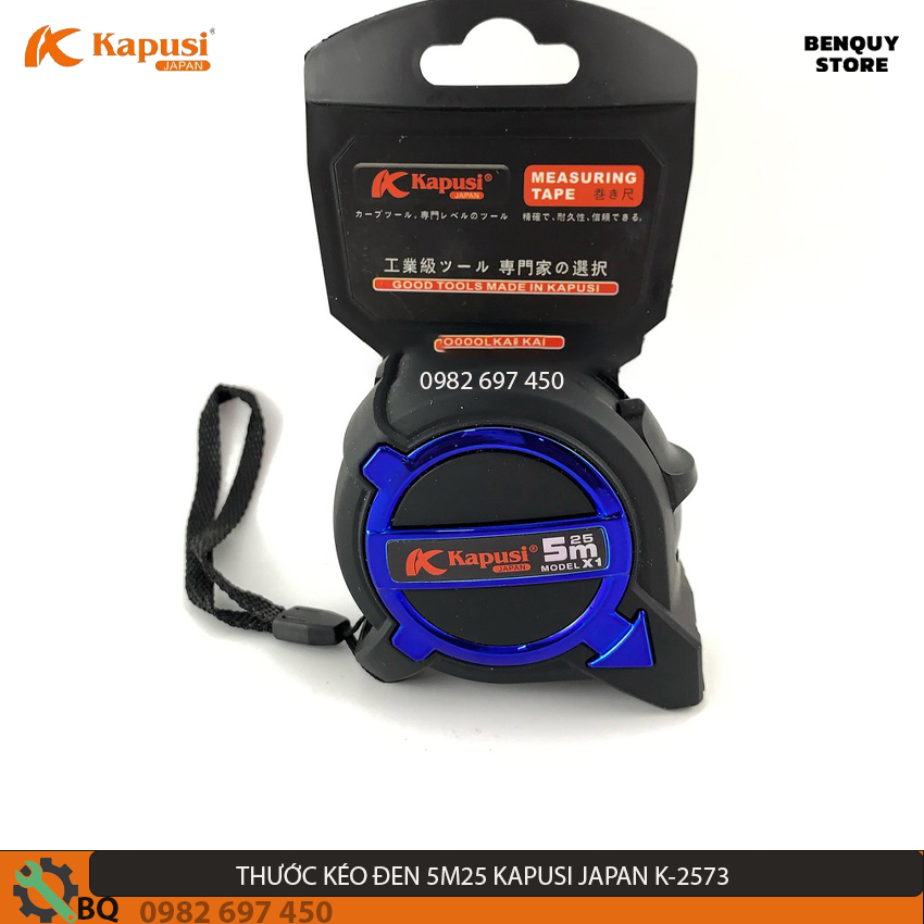 Thước cuộn 5m25 kapusi japan-thước kéo đen 5m25. hàng tiêu chuẩn nhật bản, thương hiệu kapusi, thước cuộn tiện sử dụng.