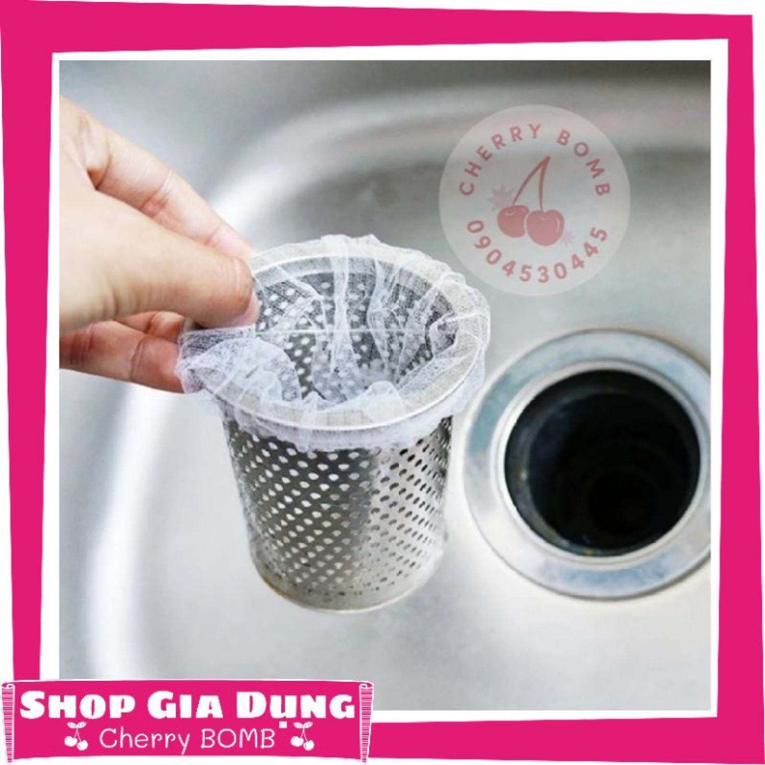 Combo 100 túi lưới lọc rác loại dày đẹp bồn rửa chén, bát - dạng sợi mềm có chun ôm miệng túi