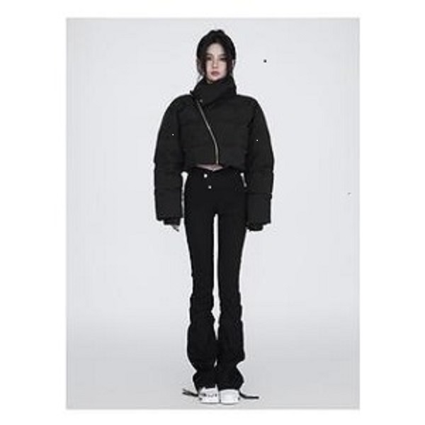 Áo phao béo dáng lửng croptop màu xám và đen chất lừ