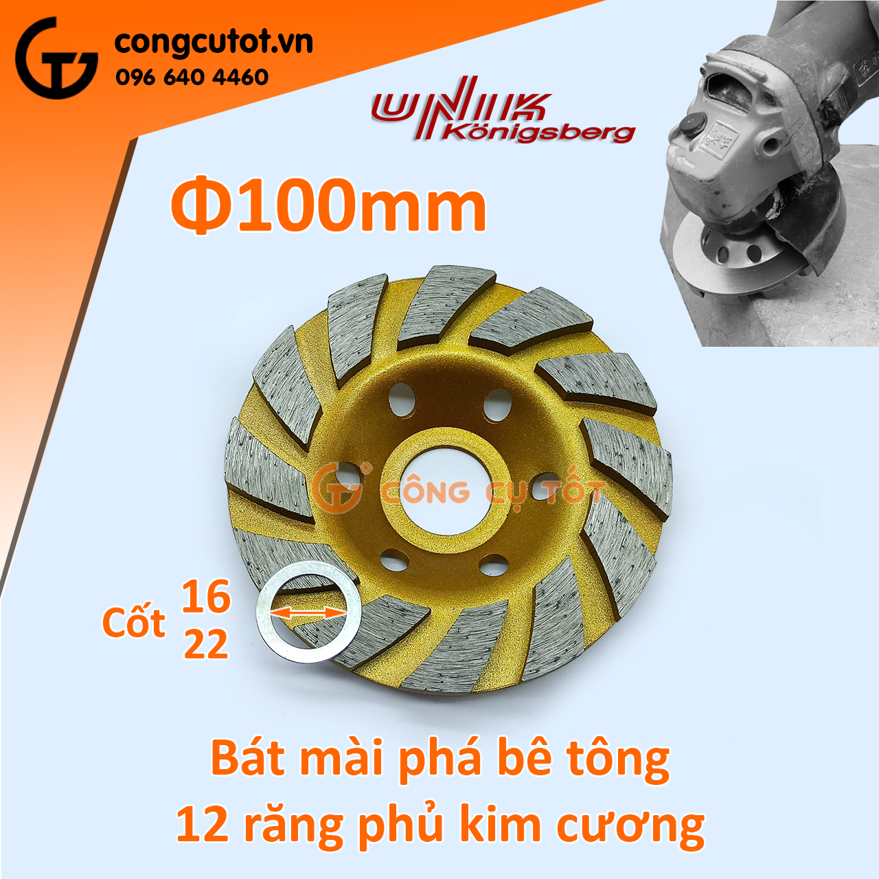 Bát mài phá bê tông cao cấp UNIK Φ100mm