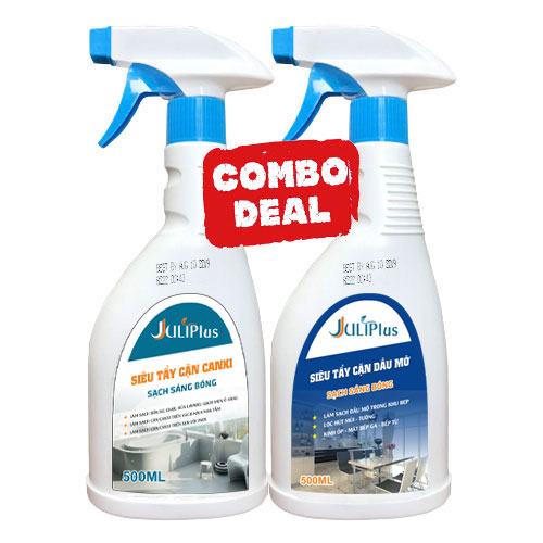[ COMBO ] Siêu tẩy cặn canxi nhà tắm Juli Plus và Siêu tẩy dầu mỡ nhà bếp Juli Plus chuyên dụng, tẩy mọi vết bẩn vết ố, cặn canxi nhà tắm và nhà bếp tiết kiệm, hiệu quả 100%